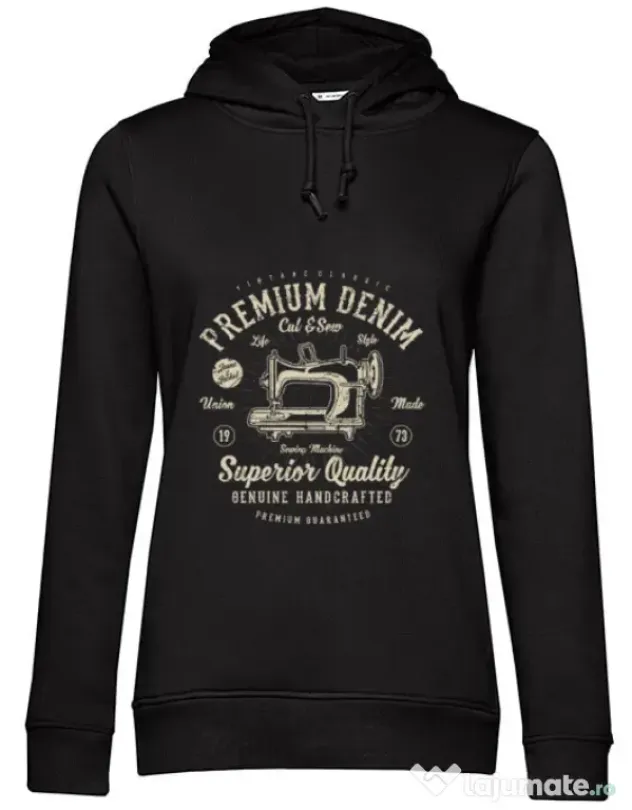 Hoodie dama cu gluga Premium Denim Negru