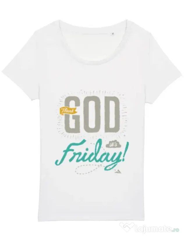 Tricou STANLEY STELLA dama Thank GOD its Friday Alb