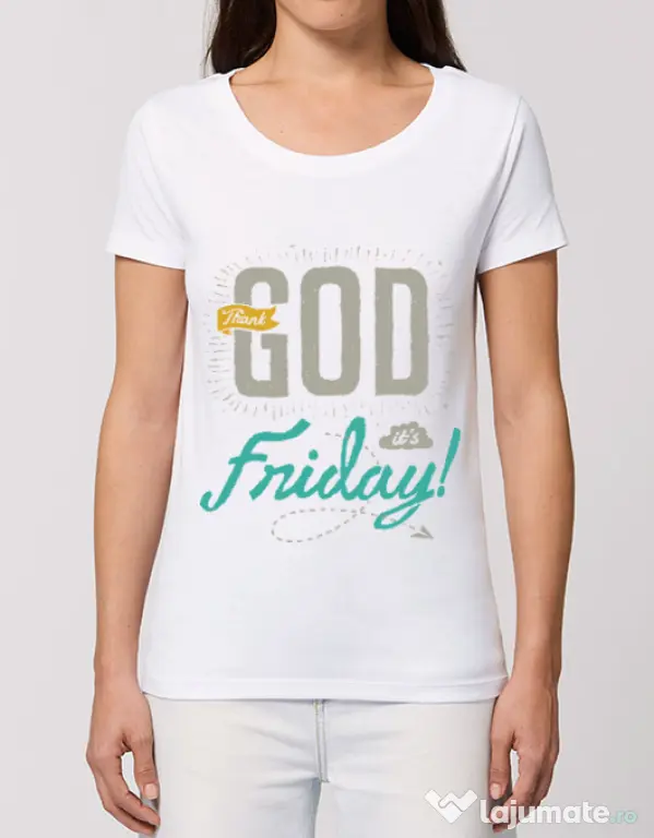 Tricou STANLEY STELLA dama Thank GOD its Friday Alb