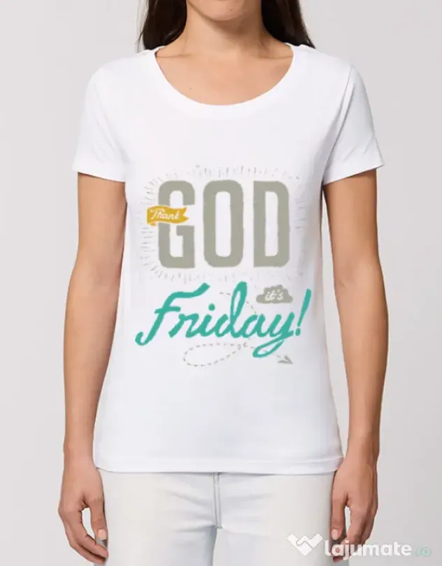 Tricou STANLEY STELLA dama Thank GOD its Friday Alb