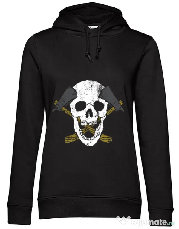 Hoodie dama cu gluga Skull Axe Negru