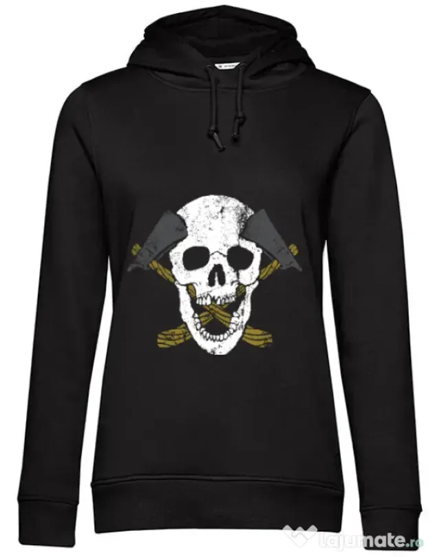 Hoodie dama cu gluga Skull Axe Negru