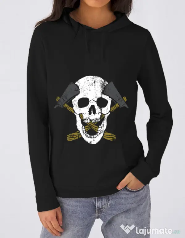 Hoodie dama cu gluga Skull Axe Negru