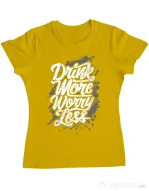 Tricou ADLER dama Drink more worry less Galben
