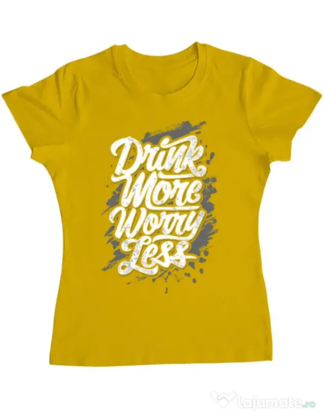 Tricou ADLER dama Drink more worry less Galben
