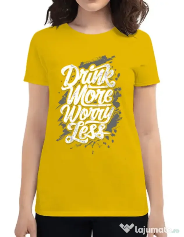 Tricou ADLER dama Drink more worry less Galben