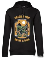 Hoodie dama cu gluga Catch a fish Negru