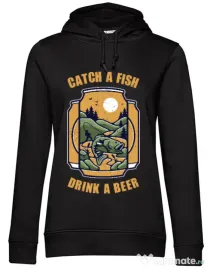 Hoodie dama cu gluga Catch a fish Negru