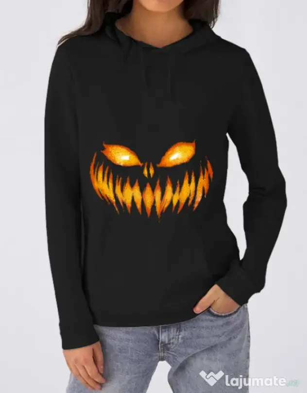Hoodie dama cu gluga Scary pumpkin face Negru