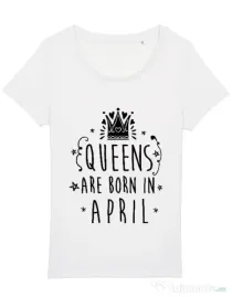Tricou STANLEY STELLA dama Queens are born in April Alb