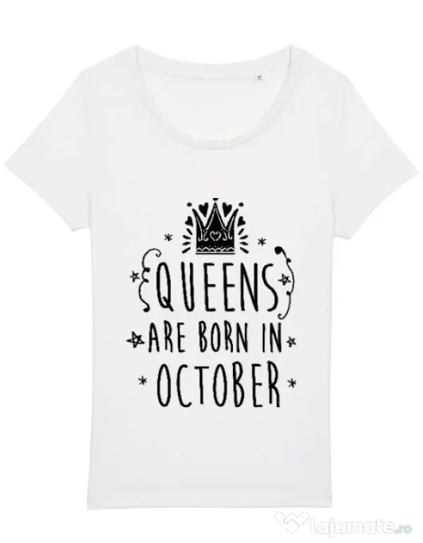 Tricou STANLEY STELLA dama Queens are born in October Alb