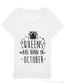 Tricou STANLEY STELLA dama Queens are born in October Alb
