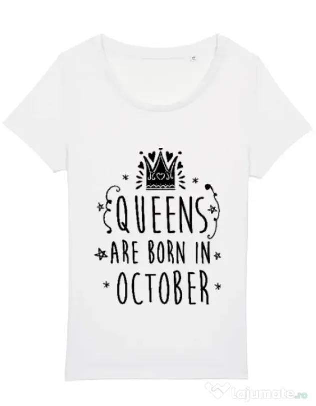 Tricou STANLEY STELLA dama Queens are born in October Alb