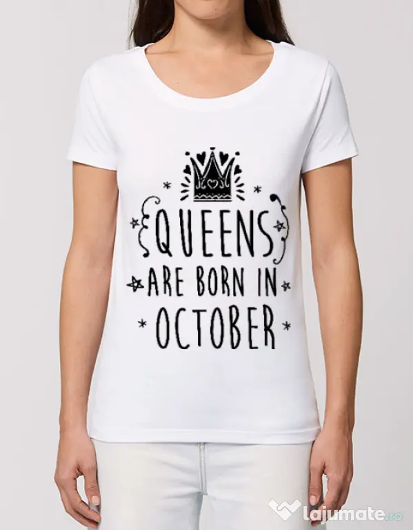 Tricou STANLEY STELLA dama Queens are born in October Alb