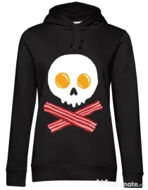 Hoodie dama cu gluga Breakfast skull Negru