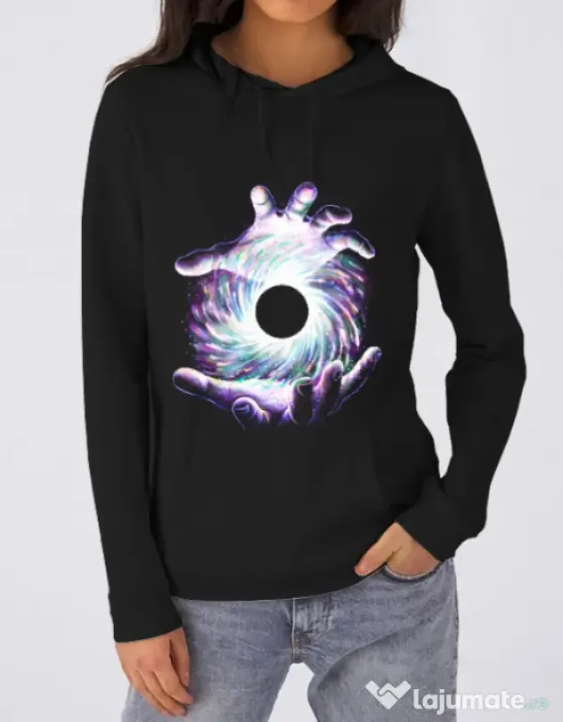 Hoodie dama cu gluga A hole in my hand Negru