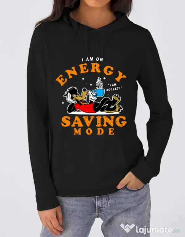Hoodie dama cu gluga Energy saving mode Negru