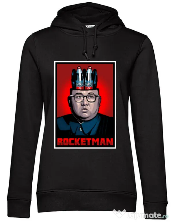 Hoodie dama cu gluga Rocketman Negru