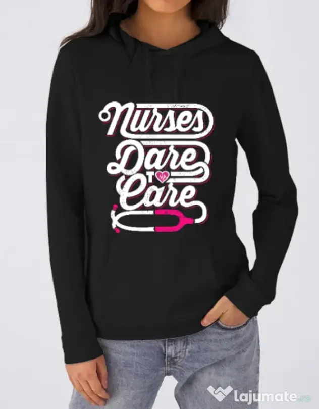 Hoodie dama cu gluga Dare to care Negru