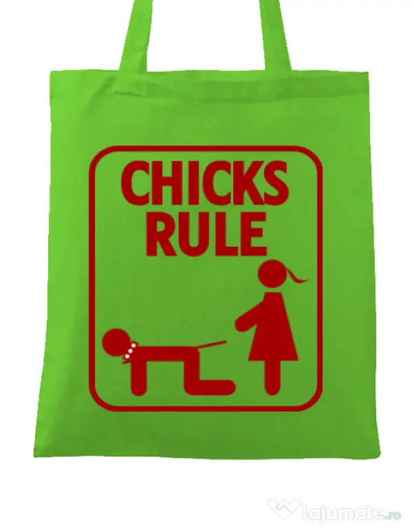 Sacosa personalizata Burlacite Chicks Rule Verde