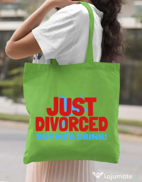 Sacosa personalizata Burlacite Just divorced Verde