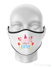 Masca personalizata reutilizabila Baby birthday Alb