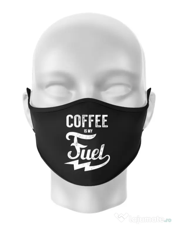 Masca personalizata reutilizabila Coffee is my fuel Negru