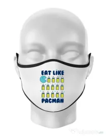 Masca personalizata reutilizabila Eat Like Pacman Alb