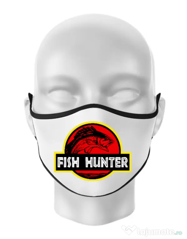 Masca personalizata reutilizabila Fish hunter Alb