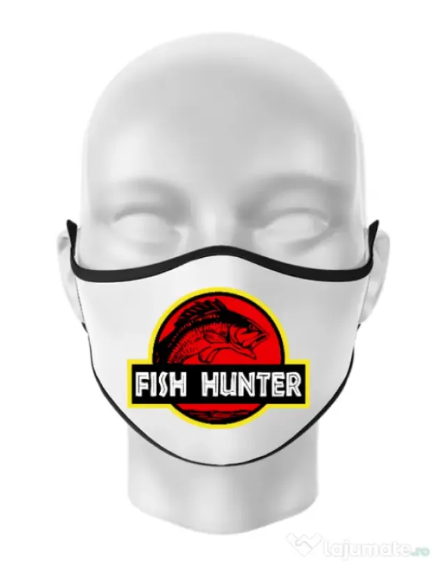 Masca personalizata reutilizabila Fish hunter Alb