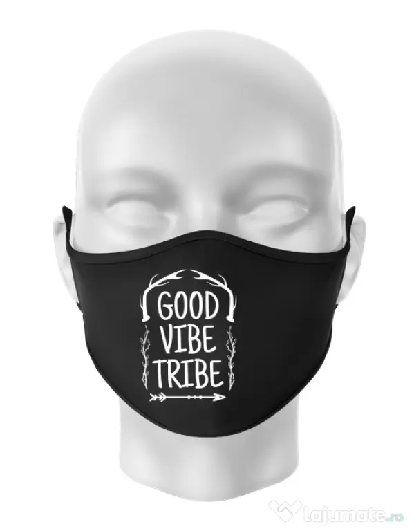 Masca personalizata reutilizabila Good vibe tribe Negru
