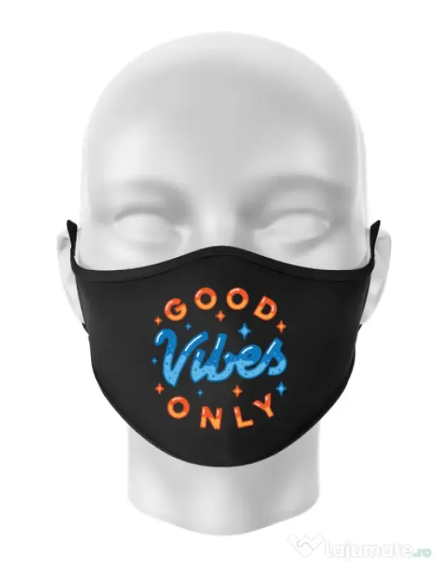Masca personalizata reutilizabila Good vibes only Negru