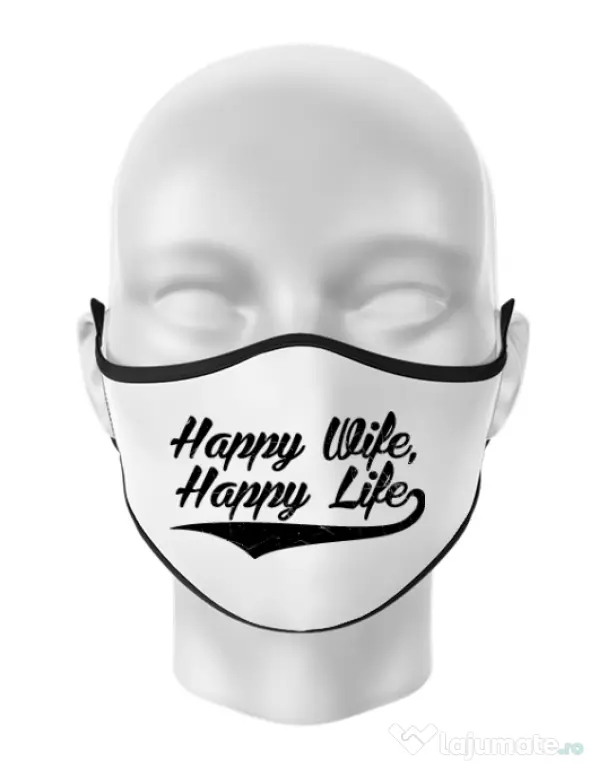 Masca personalizata reutilizabila Happy life Alb