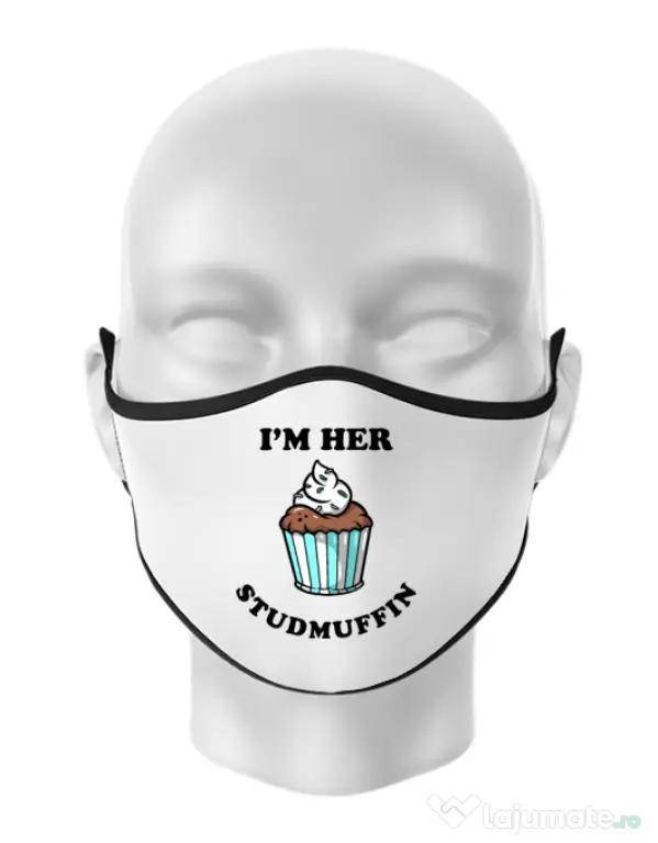 Masca personalizata reutilizabila Her studmuffin Alb