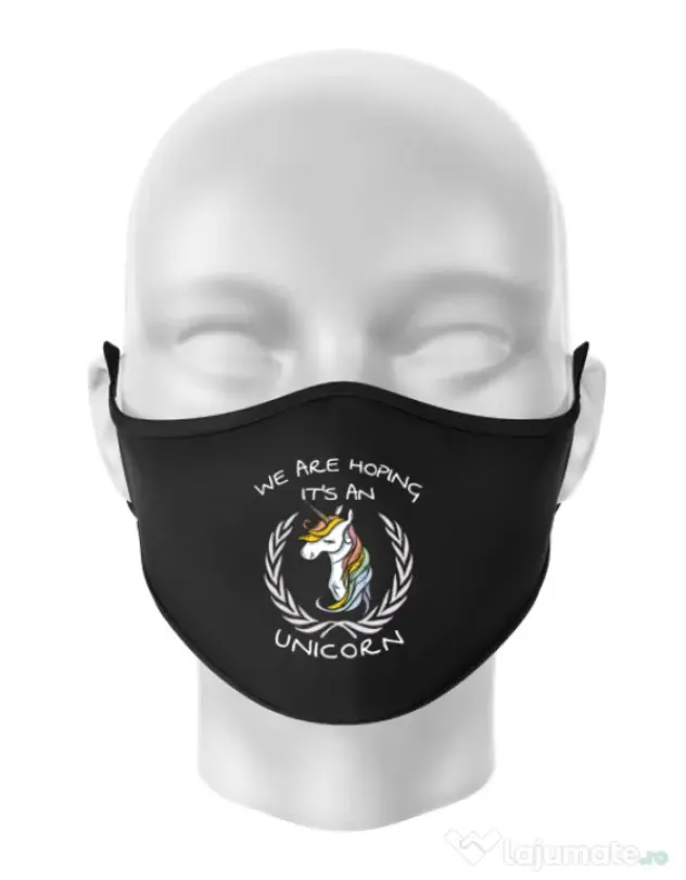 Masca personalizata reutilizabila Hoping for an unicorn Negru