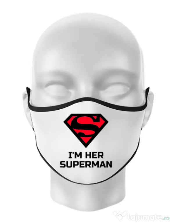 Masca personalizata reutilizabila I'm her Superman Alb
