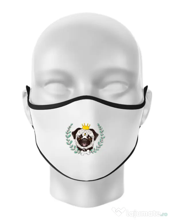 Masca personalizata reutilizabila King Of Pug Alb