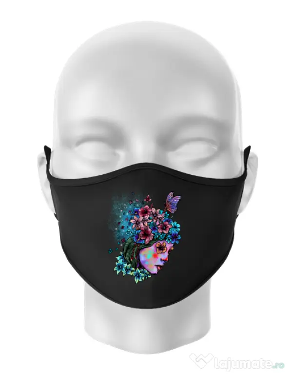 Masca personalizata reutilizabila Lady and flowers Negru