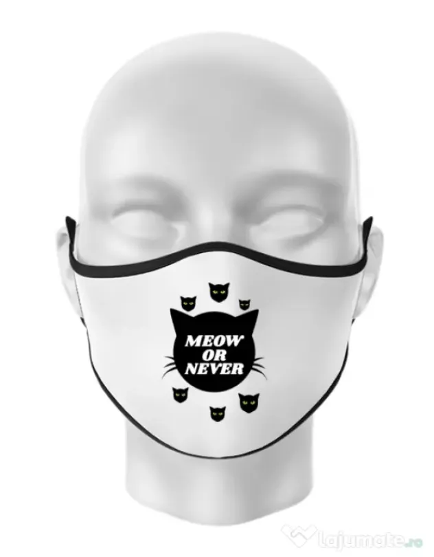 Masca personalizata reutilizabila Meow or never Alb