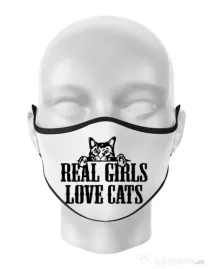 Masca personalizata reutilizabila Real girls love cats Alb