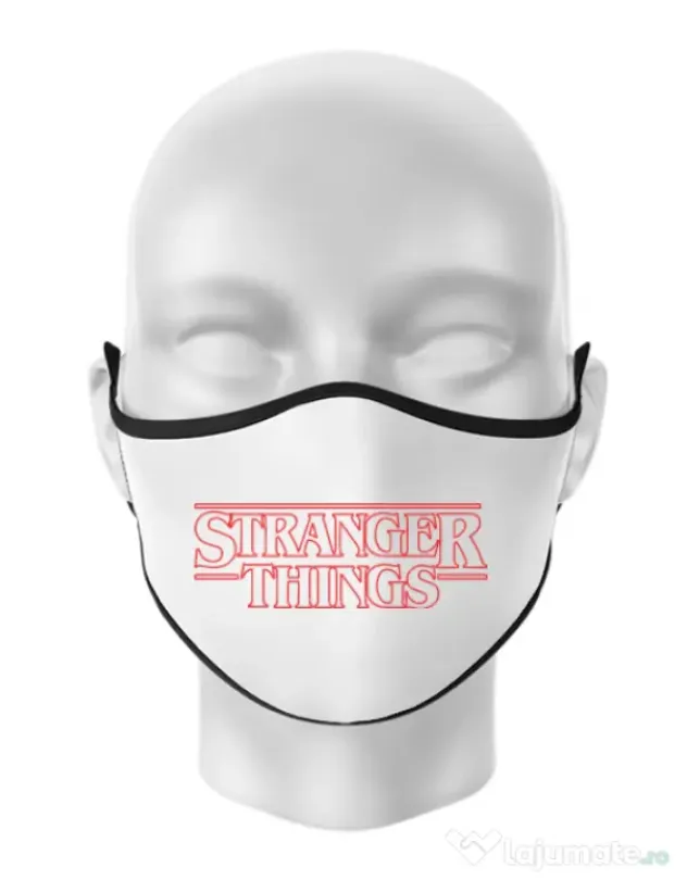 Masca personalizata reutilizabila Stranger things outline Alb
