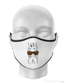Masca personalizata reutilizabila Swag cat Alb