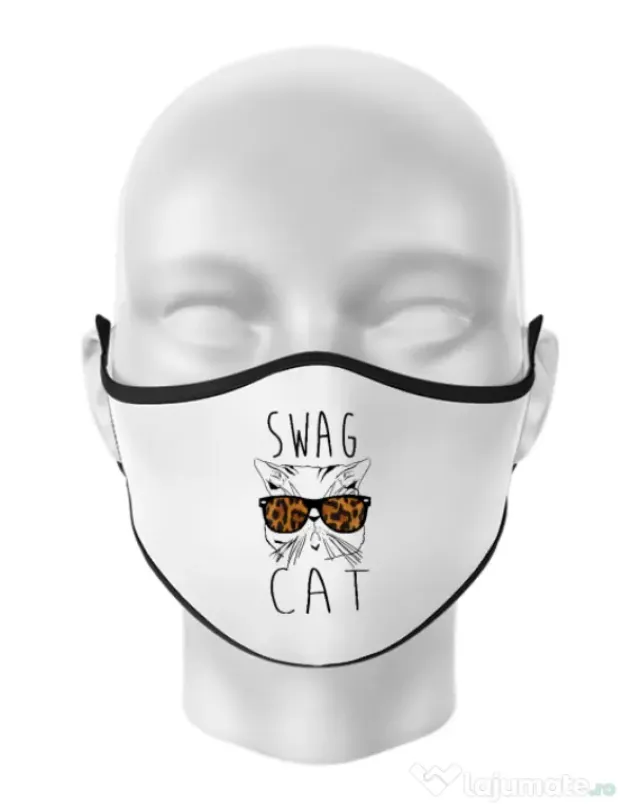 Masca personalizata reutilizabila Swag cat Alb