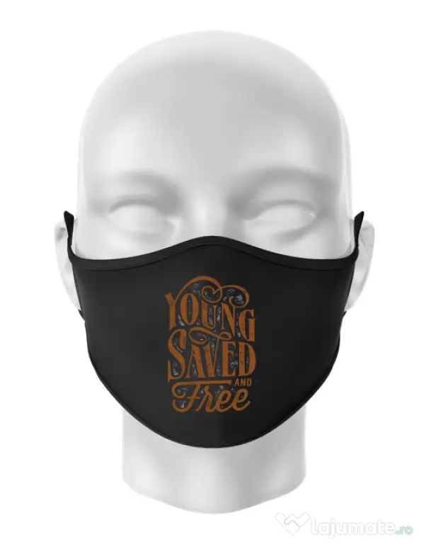 Masca personalizata reutilizabila Young Saved And Free Negru