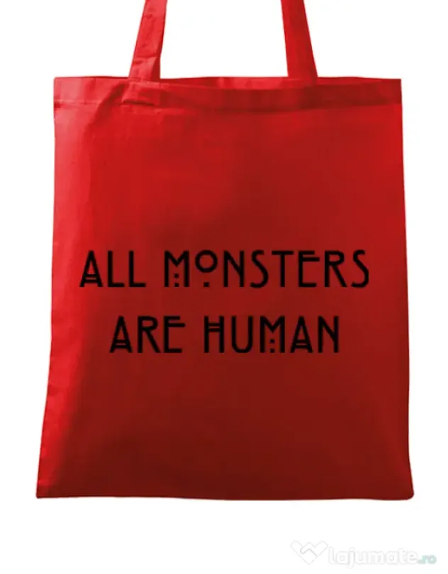 Sacosa din panza All monsters are human Rosu