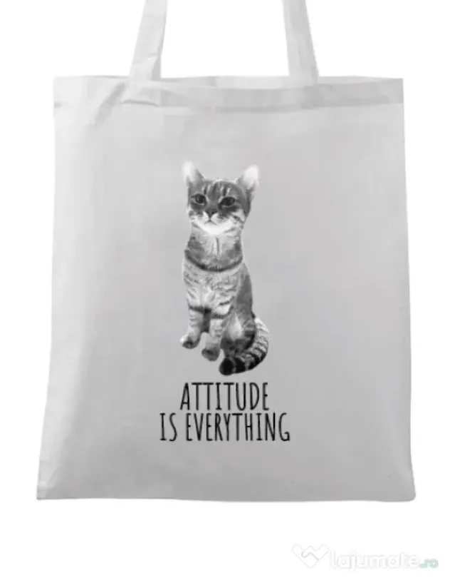 Sacosa din panza Attitude is everything Alb