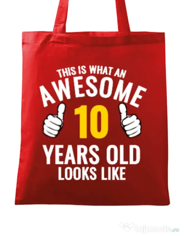 Sacosa din panza Awesome birthday Rosu