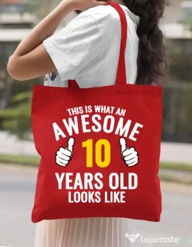 Sacosa din panza Awesome birthday Rosu