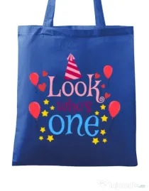 Sacosa din panza Baby birthday Albastru regal
