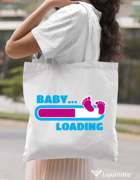 Sacosa din panza Baby loading Alb